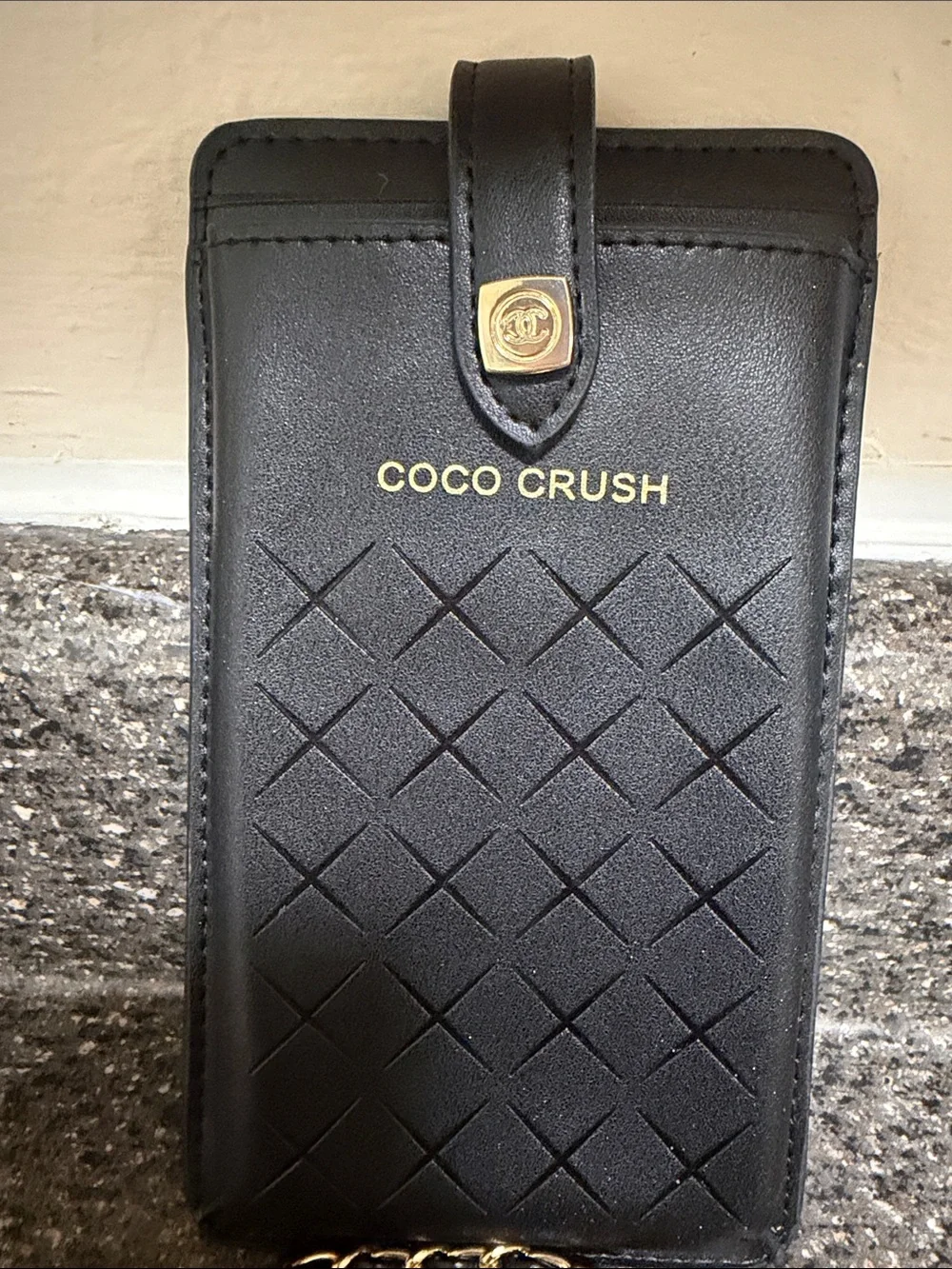 Chanel GWP Black Quilted Crossbody Phone Pouch with Gold Chain EUC